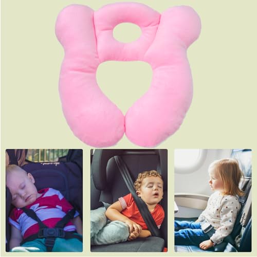 Image of Baby Travel Pillow, Infant Kid's Cushion Soft and Skin Friendly for Car Seat, Pushchair and Stroller (Plush Pink)