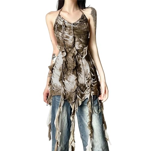 HeiBai Xiong Goth Halter Tank Top Women Grunge Rave Flowy Emo Ripped Festival2