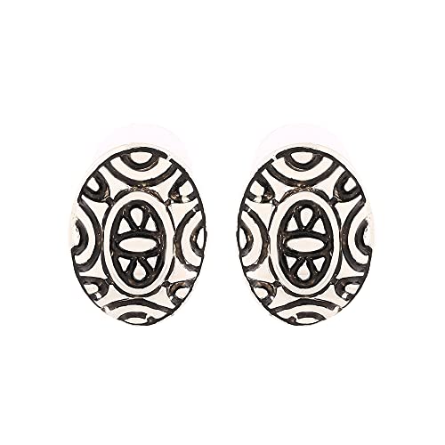 Estele Non-Precious Metal Oxidized Silver Tone Plated Black Enamel Ovel Shaped Stud Earrings for women (Gold) (ER389/709) (B08CPWDNXS) Amazon Price History, Amazon Price Tracker