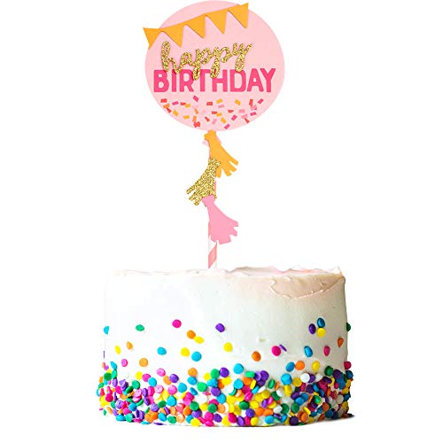 Unimall 3 Packs Pink Gold Happy Birthday Cake Topper Hand Print Triangular Banner 1st First Birthday Cupcake Topper Cake Topper Picks Baby Shower for Children Kids