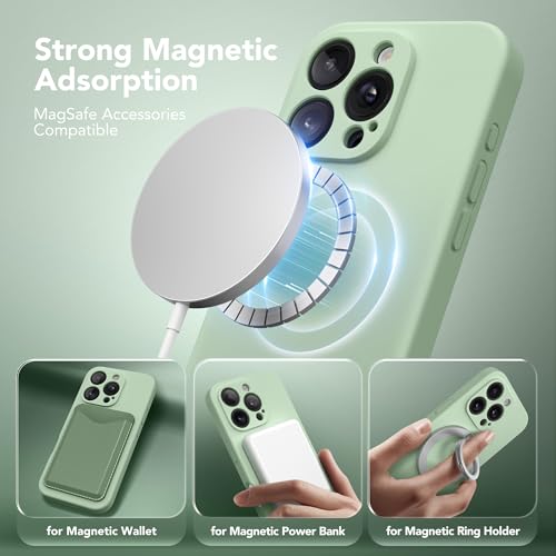 Image of Magnetic for iPhone 16 Pro Max Case, Compatible with MagSafe, [Full Camera Protection] [Screen Protector] Silicone Shockproof Protective Phone Case for iPhone 16 Pro Max 6.9 inch, Light Cyan
