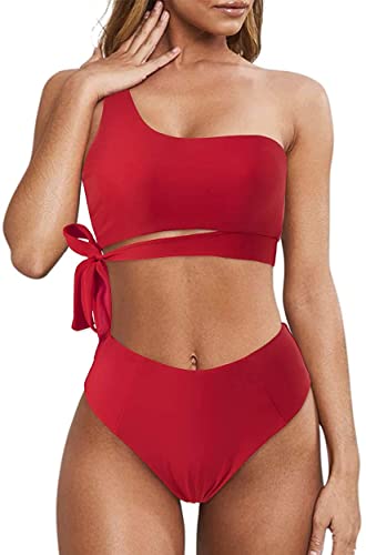 Wantonfy Femme Ensembles de Bikini Taille Haute à Une Épaule Maillot de Bain 2 pièces de Bain Cover