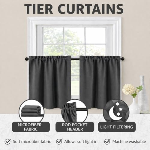 Image of JUPON Kitchen Blackout Valance Rod Pocket Curtain 1 Piece, Kitchen Curtain 3ft
