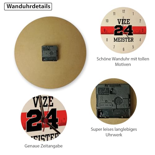 speecheese Stuttgart Brustring Wanduhr mit Spruch Vizemeister 2024 Fußball-Tradition aus Schwaben Überrasche jeden Vizegart mit Liga- und internationalem Flair