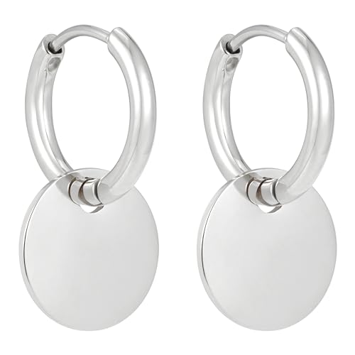 BONNYBIRD® Creolen mit Anhänger Silber Boho Ohrringe Damen Edelstahl Plättchen Kleine Damenohrringe Hängend Frauen Wasserfest Schmuck Silberschmuck Hypoallergen Chirurgenstahl Nickelfrei Sommer