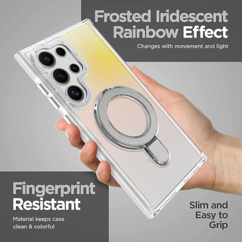 Image of Magnetic for Samsung Galaxy S23 Ultra Case with Stand [Compatible with Magsafe] [Cute Fluorescent Design] [1 Screen Protector] Slim Translucent Matte Case for Galaxy S23 Ultra 6.8 inch, White