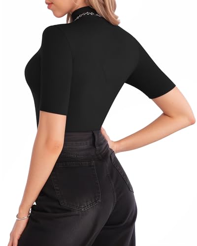 Image of MANGOPOP Women's Mock Turtle Neck Slim Fit 3 /4 Sleeve T-Shirt