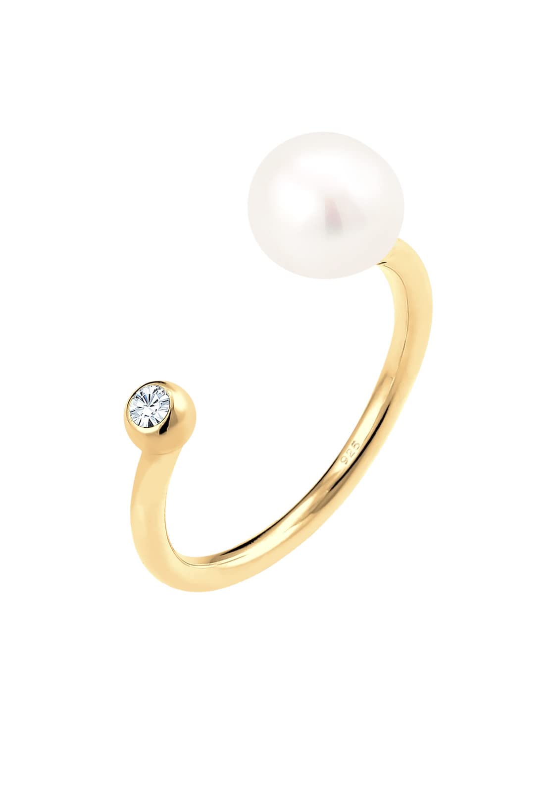 Elli Women Gold Plated 925 Sterling Silver Pearl Crystal Adjustable Ring
