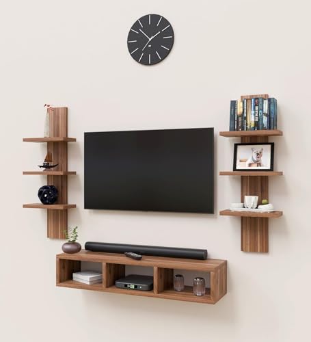 Image of Spyder Craft Tokyo Engineering Wood Wall Mount TV Entertainment Unit Set Top Box Stand /TV Cabinet with Shelves for Books & Decor Display Unit Bed Living Room