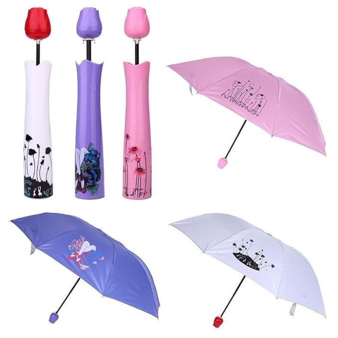 Rose umbrella lightweight waterproof uv protection folding creative Rose flower case3 fold with Auto Open and Close Umbrella, Large Umberalla for Man And Women (Random Color)-image-34