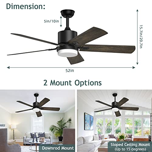 Obabala Ceiling Fans With Lights And Remote, Outdoor Black Fan With Lights For Patio Farmhouse Bedroom，52 Inch #TOP4