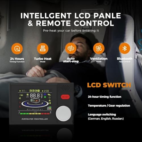 Sunster 8KW All in One Diesel Standheizung, 12V/24V/230V Dieselheizung 0,12–0,45 L/h mit Bluetooth App & AC Power Adapter, Lüftungsmodus &Autor Start-Stop, Diesel Heizung für Autos LKW Wohnmobile