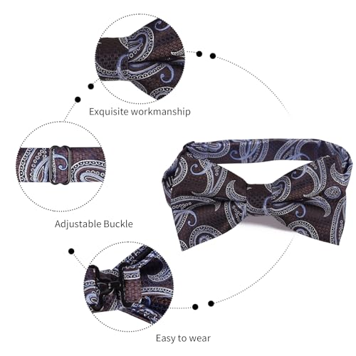 Image of Alizeal Mens 4pcs Vintage Paisley Bow Tie Set | Pre-tied Pocket Square Cufflinks Boutonniere for Wedding Everyday Use