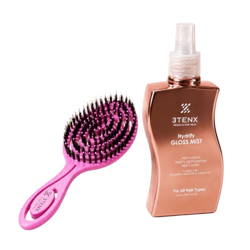 3tenx hydrify gloss mist & ecoflex hair brush duo | professional hair shine spray & detangling brush | frizz control, smooth, glossy hair | all hair types