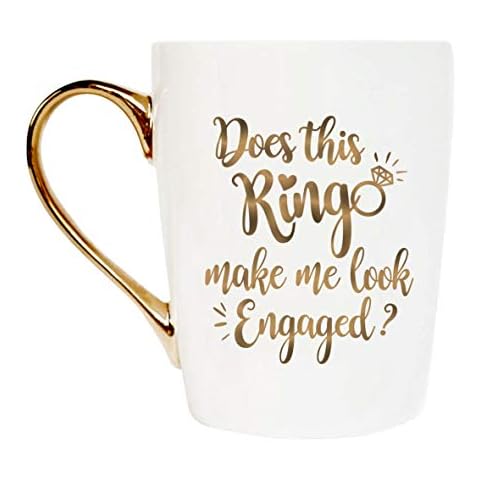 MaySunset Funny Cute Gold Ceramic Coffee Tea Cup, Does This Ring Make Me Look Engaged Coffee Mug for Women Men Girlfriend Boyfriend Birthday Christmas Engagement Wedding Gift Cover
