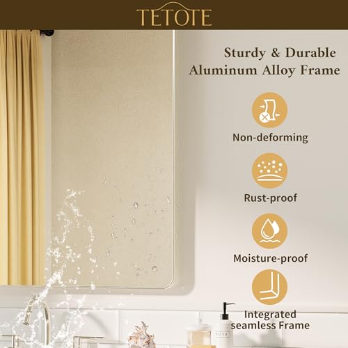 Image of TETOTE Brushed Nickel Mirror 28 x 36 Brushed Nickel Metal Framed Bathroom Mirror, Tempered Glass, Modern Farmhouse Wall Mounted Mirror for Decorative(Horizontal /Vertical)
