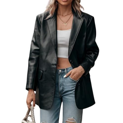 buy dsip online Women's Notched Lapel Casual Blazer Office Button Front Leather Coat  Blazer(BLK, XS) at Amazon Women's Clothing store