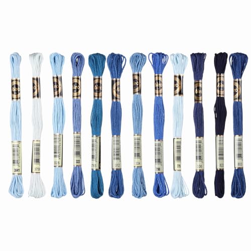 Image of PATIKIL 12 Skeins Embroidery Floss Polyester Embroidery Threads Bracelets String for Cross-Stitch Hand Embroidery, Blue