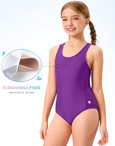 Image of G Gradual Girl's One Piece Swimsuits Racerback Kids Bathing Suit | for Girls 7-16Y, Fully lined for no see-through, Wider straps, UPF 50+, Modest coverage, Swimwear for Swim Team, Beach, Pool