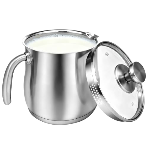 Olla para leche de inducción de 14 cm, con tapa de cristal, 2L 304, olla de acero inoxidable con asa, orificio de vapor y vertedor, olla de tres capas para inducción, olla universal para todo tipo de Olla para leche de inducción de 14 cm, con tapa de cristal, 2L 304, olla de acero inoxidable con asa, orificio de vapor y vertedor, olla de tres capas para inducción, olla universal para todo tipo de