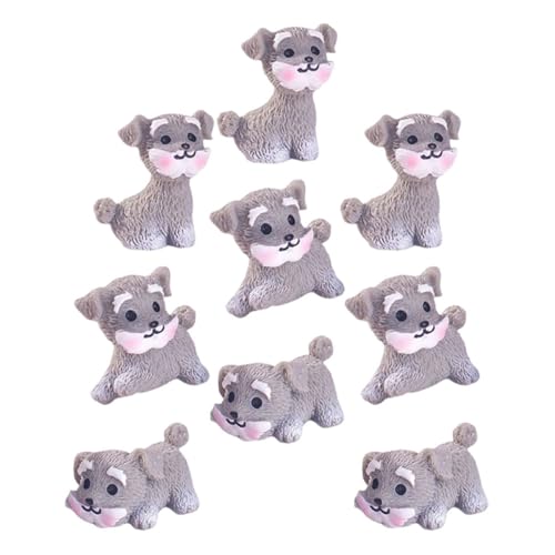 WRITWAA 9Pcs Miniature Schnauzer Dog Figurines Resin Set, Realistic Small Puppy Statues Garden Accessories for Home and Office Decoration