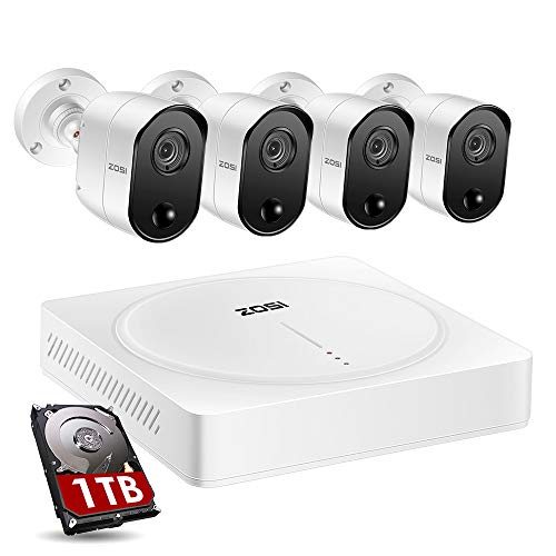 2K 5MP Außen Video Überwachungsset 8CH 5MP H.265+ DVR mit 1TB Festplatte Plus 4 Outdoor 1920P 5MP CCTV Kamera System mit PIR Erkennungssensor,