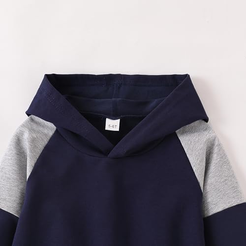 Image of 5-11Y Boys Clothes Long Sleeve Hooded Pullover Colorblock Sweatshirt + Pants 2pcs Fall Winter Outfit Set
