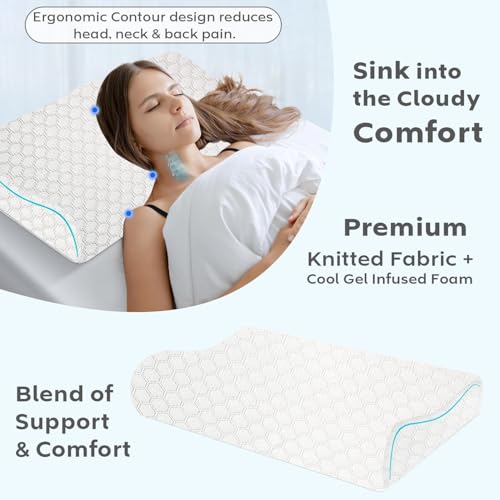 Image of AYKA Cooling Foam Cervical Memory Foam Pillow for Neck & Shoulder Pain Relief | Orthopedic Contour Pillow for Sleeping & Spinal Alignment | Ergonomic Support | 2-Year Warranty (Set of 4)