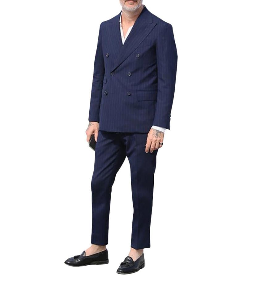 Men's Stripe Double Tuxedo - Breasted Jacket Pants | Groom Wedding Prom2
