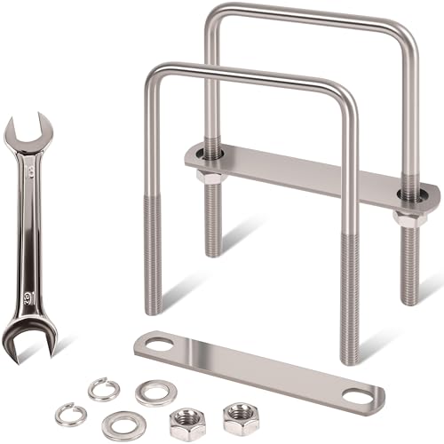 Image of 2 Pcs M10 Square U Bolts 4 Inch Wide, 3 /8 inch x 4 inchW x 6 inch L | 304 Stainless U Bolt Heavy Duty with Nuts, Bolt Plate and Washers,4 inch u bolt,Metric bolts