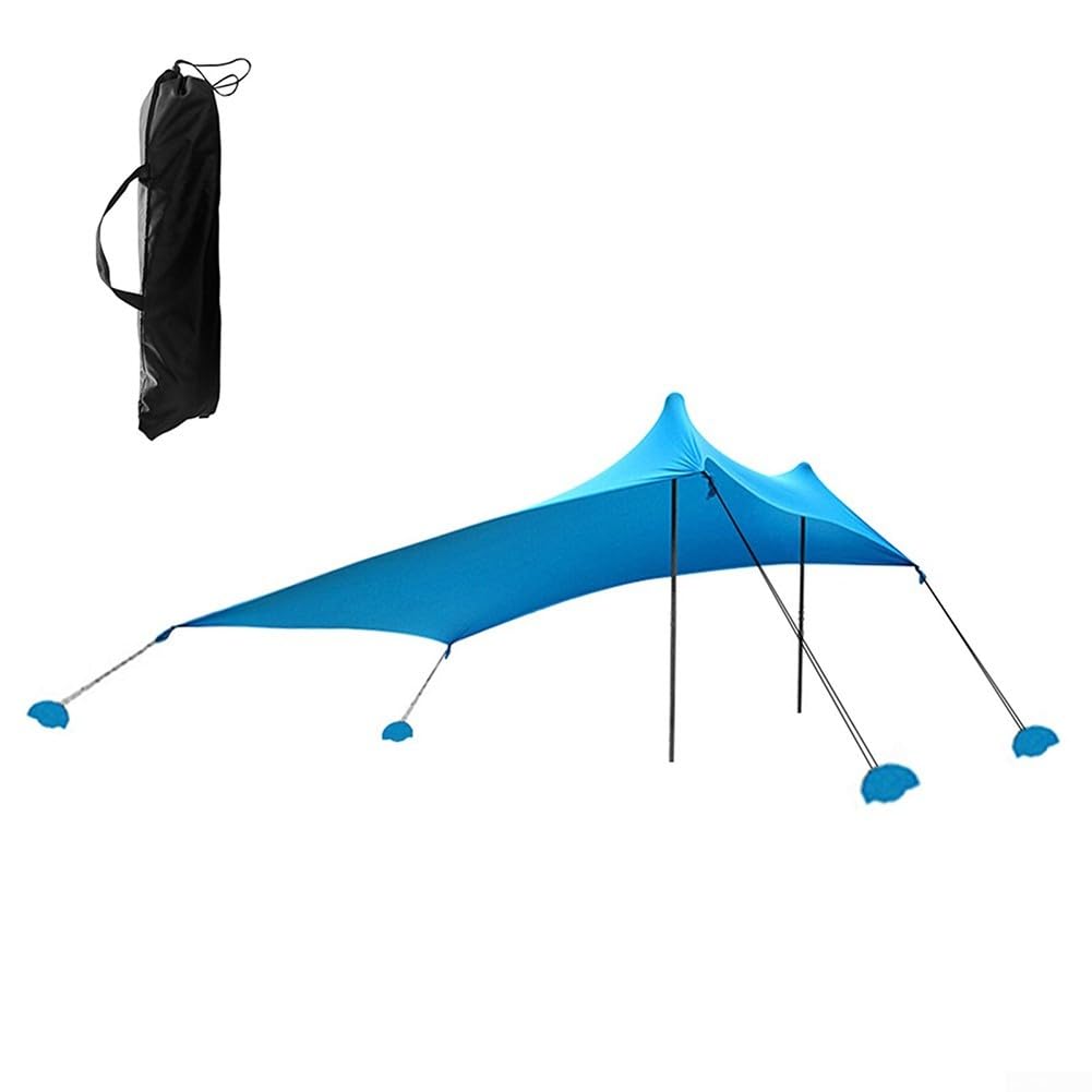 Baldacchino da spiaggia con ancoraggio a sacco di sabbia, protezione UPF 50+, spazioso 17,9 x 15,6 cm, altezza centrale, per 3-4 persone, verde blu (blu)