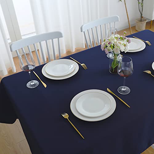 Image of FOLINS&HOME Navy Blue Rectangle Waterproof Tablecloth, 90 x 132 Inch | Wrinkle Free Polyester Table Cloths, Spillproof Heavy Duty and Washable Table Cover for Party, Banquet - Rectangular /Oblong