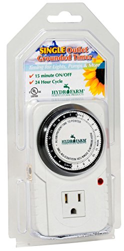 Hydrofarm Autopilot TM01015 Analog Grounded Timer, 1725W, 15A, 15 Minute On/Off, 24 Hour15 Grounded Timer, 15 Amp, 1725 Watt, Black and White