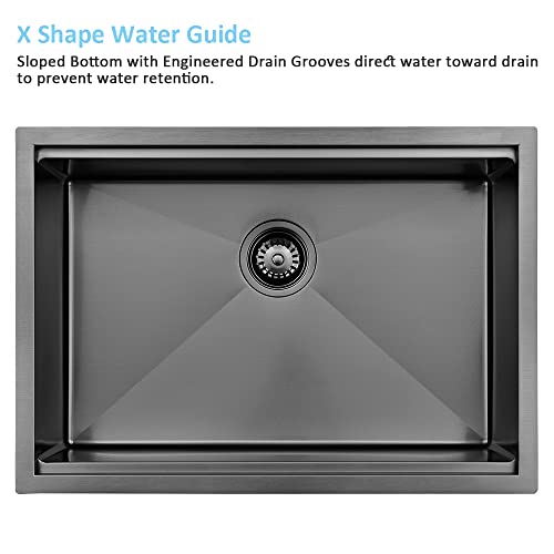 27 Inch Black Undermount Kitchen Sink Workstation-Bokaiya 27x19 Stainless Steel Undermount Sink 16 Gauge Deep Single Bowl Kitchen Sinks with Cutting Board