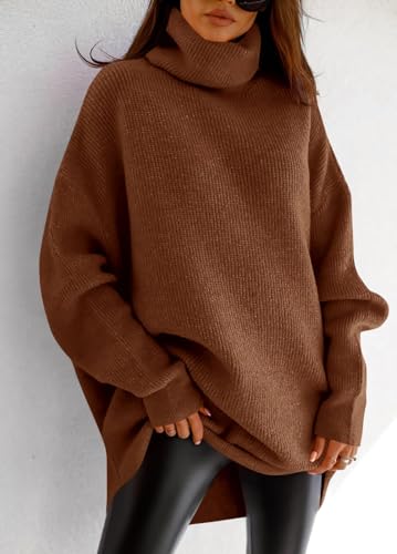 Image of Womens Turtleneck Oversized Sweater Batwing Chunky Pullover Sweater Casual Fall Loose Knit Jumper Top