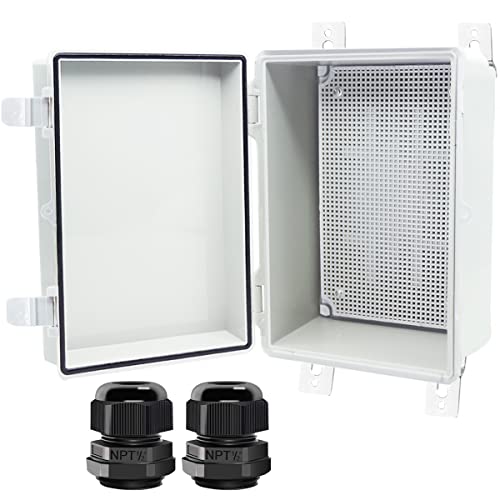 Otdorpatio Junction Box, Hinged Cover Ip67 Waterproof Abs Project Box With 2 Npt 1/2" Cable Gland, Electrical Box Enclosure With Mounting Plate & Wall Bracket 11.4 X 7.5 X 5.5Inch(290X190X140Mm) #TOP10