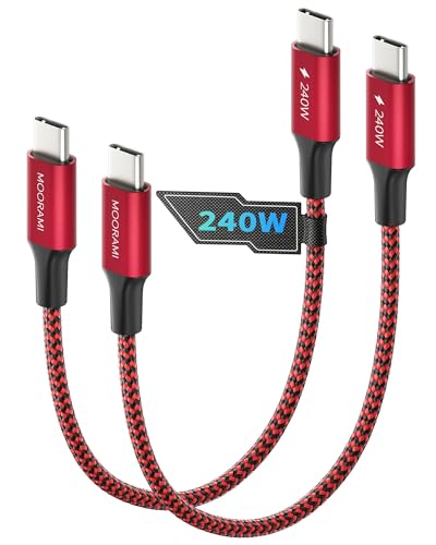 Moorami 2-Pack 1ft Short 240W USB C to USB C Cable 12-inch PD 3.1 Fast Charging Cord Compatible for CarPlay iPhone17/16/15 MacBook iPad Samsung 48-Braided High-Speed 480Mbps Data Cable for Car