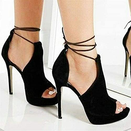 Womens Peep Toe Platform Heels Sexy Sandals Strappy Lace Up Tie Stilettos Dress Pumps Shoes3