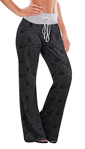 Image of AMiERY Women's Comfy Casual Pajama Pants Floral Print Drawstring Palazzo Lounge Pants Wide Leg