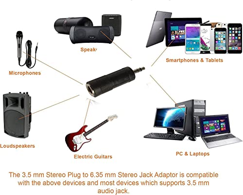 SHANFEILU 3.5mm 3 Pole Male Plug to 6.35mm Female Stereo Jack Audio Adapter 1/4 inch Female to 1/8 inch Male Headphone Microphone Converter Connector 2-Pack - Image 2