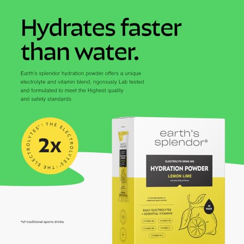 Image of Earth's Splendor Hydration Powder Sugar Free Lemon Lime Electrolyte Mix | Zero Sugar Drink Mix Electrolytes Daily Hydration Refreshing Flavor Energy Support Ten Servings