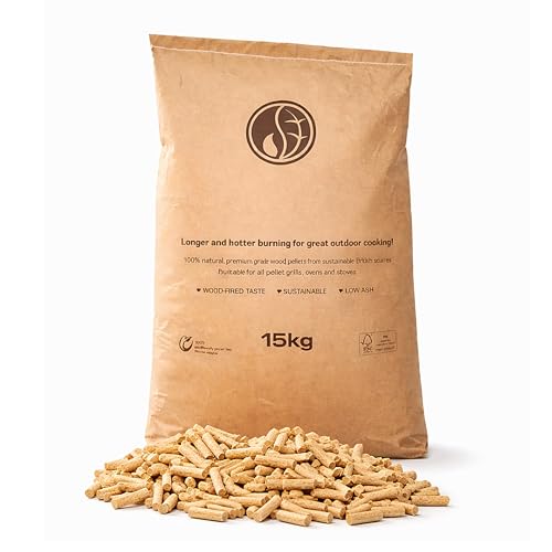 Premium 15kg Pizza Oven Wood Pellets 100% Natural Fuel High Heat & Quick-Light for Pizza Ovens BBQ Grills & Smokers (Low Ash) with Topline Card