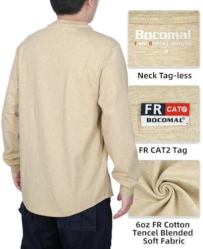 Image of BOCOMAL FR Shirts for Men Long Sleeve EX Soft Flame Resistant Henley CAT2