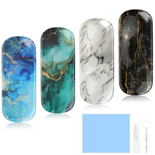 SITAKEGS Custodia per Occhiali a Guscio Duro, 4 pezzi Custodia per Occhiali Portatile Chic Multicolore, Glitterata con Panno di Pulizia Protezione Occhiali per Uomini Donne Viaggi Studio Lavoro