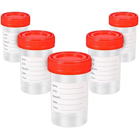 5 Stücke Probenbehälter Flasche 60 ML Probenbehälter Transparente Probenflasche Urinflasche Urinbehälter mit Sicheren Schraubdeckeln Geeignet für Experimente, Aufbewahrung Cover