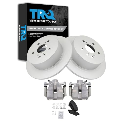 Image of TRQ Rear Brake Pad and Rotor Set Ceramic Solid Rotors Calipers Compatible with 2014 Toyota Highlander