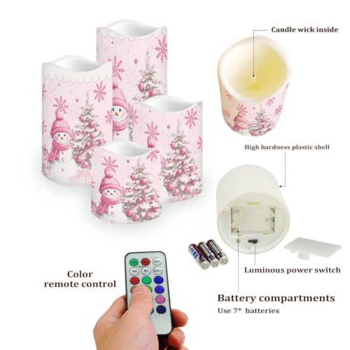 Image of Christmas Electric Flameless Candles Set of 4 | Xmas Flameless Candle Set with Timer, Battery Operated Fake Candles for Living Room Table Centerpieces