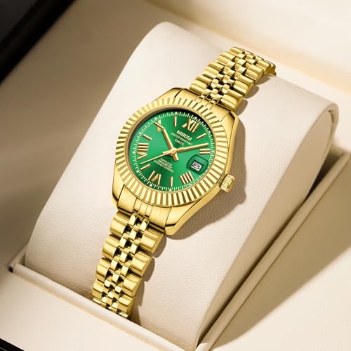Image of NIBOSI Watches for Woman Analog Quartz Stainless Steel Diamond Rose Gold Green Small Dial Women Watches Classic Wrist Watch Date Waterproof