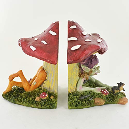 Prezents.com Pixie Bookends Through The Mushroom - Novelty Fantasy Sculptures for Fairy Gardens Elves Magic & Kids Decor H13cm