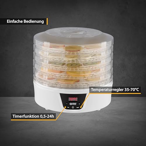 TZS First Austria Dörrautomat | Dörrgerät für Obst, Kräuter, Pilze & Fleisch | digital mit Timer & Temperaturregler 35-70°C | 5 Etagen, Einlageböden BPA frei, Dörrapparat mit Zeitschaltuhr – Bild 6